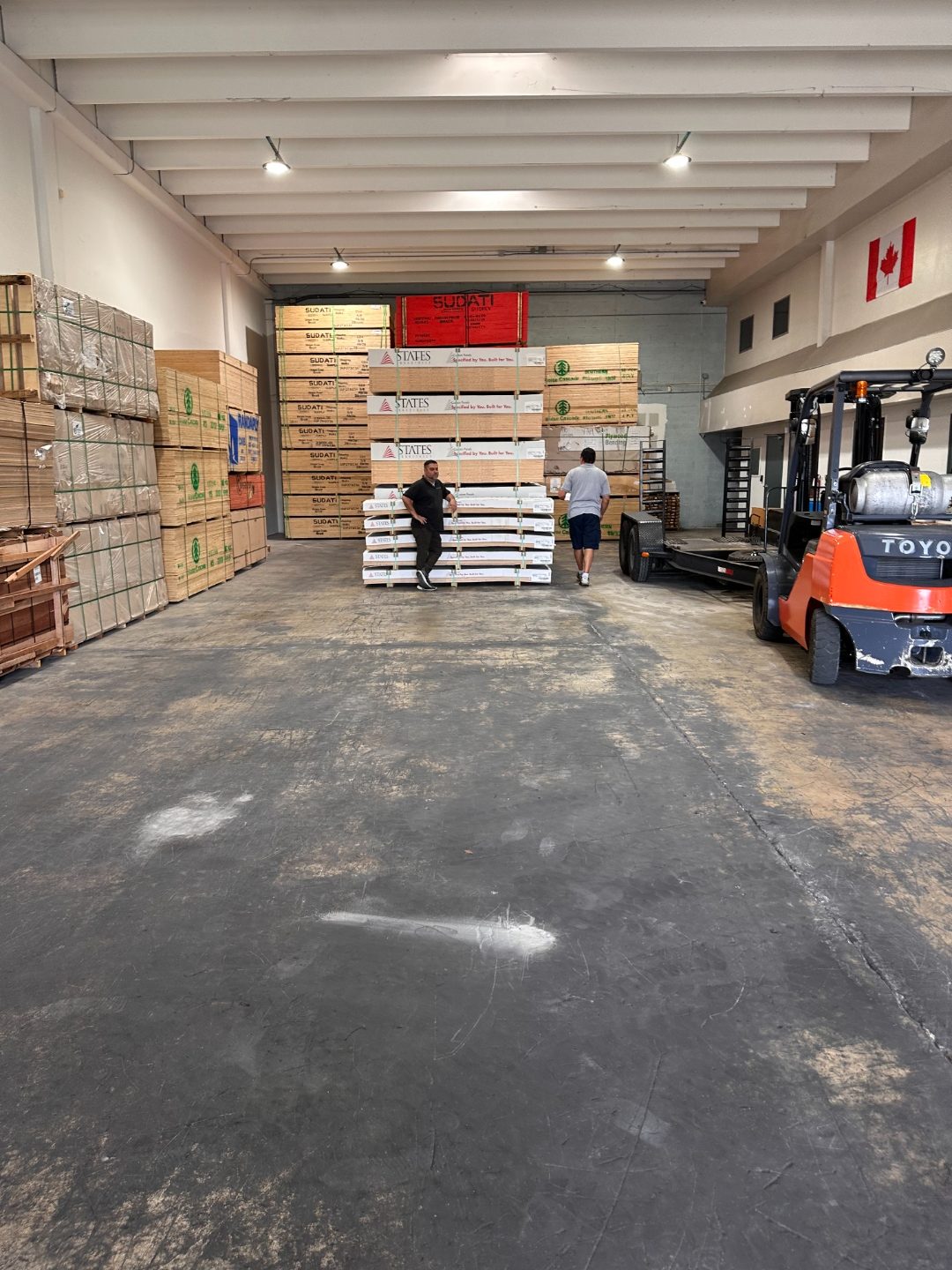 Baltic birch plywood receiving dock at International Plywood Miami warehouse